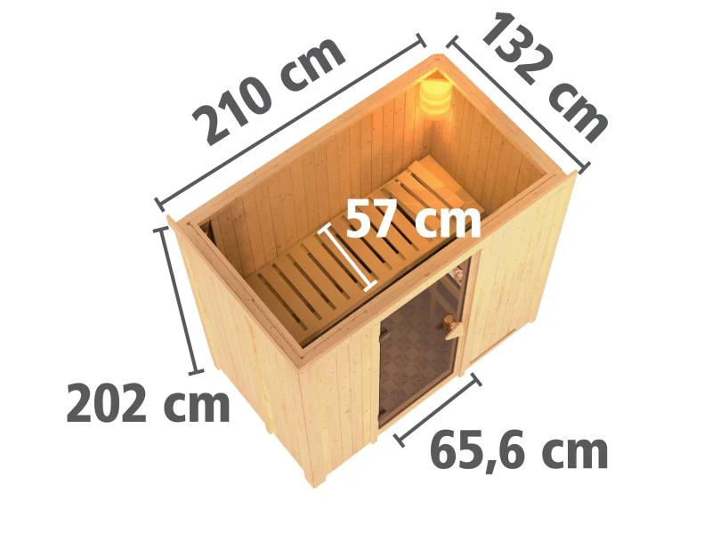 Karibu Sauna Variado inkl. 9 kW Ofen ext. Steuerung, mit klarglas Ganzglastür -mit Dachkranz- - Image 3