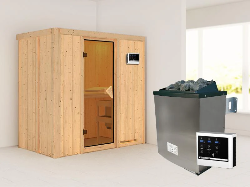Karibu Sauna Variado inkl. 9 kW Ofen ext. Steuerung, mit klassischer Saunatür -ohne Dachkranz- - Image 2