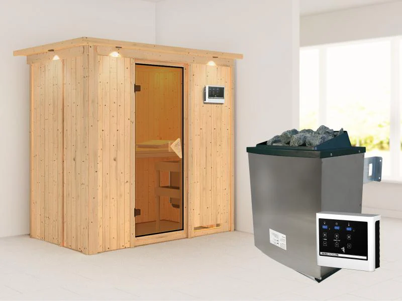Karibu Sauna Variado inkl. 9 kW Ofen ext. Steuerung, mit klassischer Tür -mit Dachkranz- - Image 2