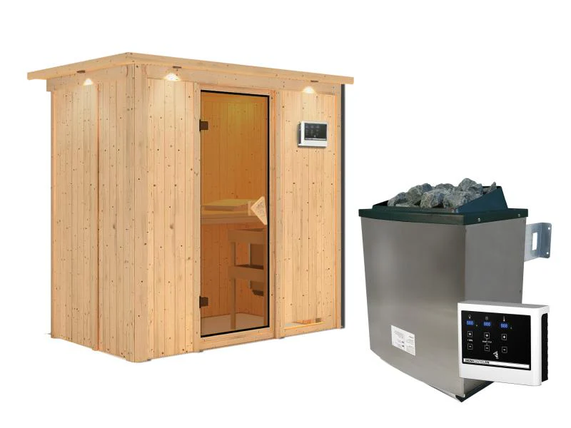 Karibu Sauna Variado inkl. 9 kW Ofen ext. Steuerung, mit klassischer Tür -mit Dachkranz- - Image 3