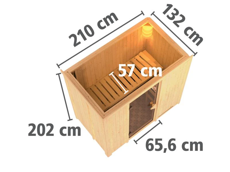 Karibu Sauna Variado inkl. 9 kW Ofen ext. Steuerung, mit moderner Saunatür -mit Dachkranz- - Image 3