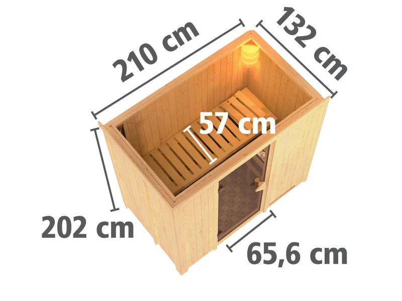 Karibu Sauna Variado inkl. 9 kW Ofen integ. Steuerung, mit klarglas Ganzglastür -mit Dachkranz- - Image 3