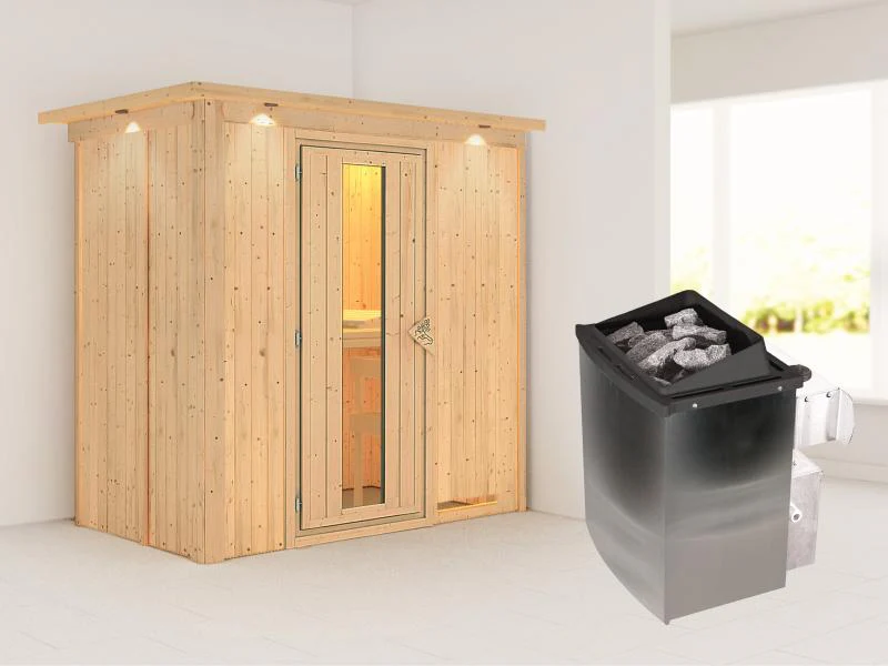Karibu Sauna Variado inkl.  9 kW Ofen integr. Steuerung, mit Energiespartür -mit Dachkranz- - Image 2