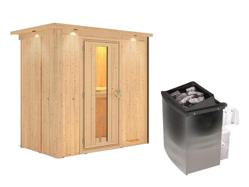 Karibu Sauna Variado inkl.  9 kW Ofen integr. Steuerung, mit Energiespartür -mit Dachkranz- - Image 3