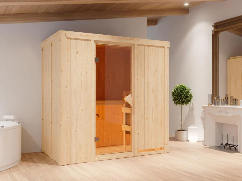 Karibu Sauna Variado inkl. 9 kW Ofen integr. Steuerung, mit klassischer Saunatür -ohne Dachkranz-