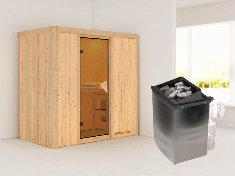 Karibu Sauna Variado inkl. 9 kW Ofen integr. Steuerung, mit klassischer Saunatür -ohne Dachkranz- - Image 2