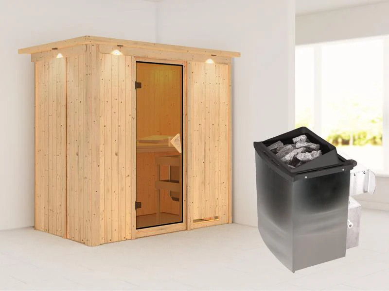 Karibu Sauna Variado inkl. 9 kW Ofen integr. Steuerung, mit klassischer Tür -mit Dachkranz- - Image 2