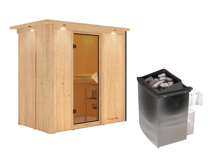 Karibu Sauna Variado inkl. 9 kW Ofen integr. Steuerung, mit klassischer Tür -mit Dachkranz- - Image 3