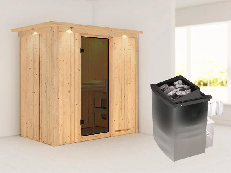 Karibu Sauna Variado inkl. 9 kW Ofen integr. Steuerung, mit moderner Saunatür -mit Dachkranz- - Image 2