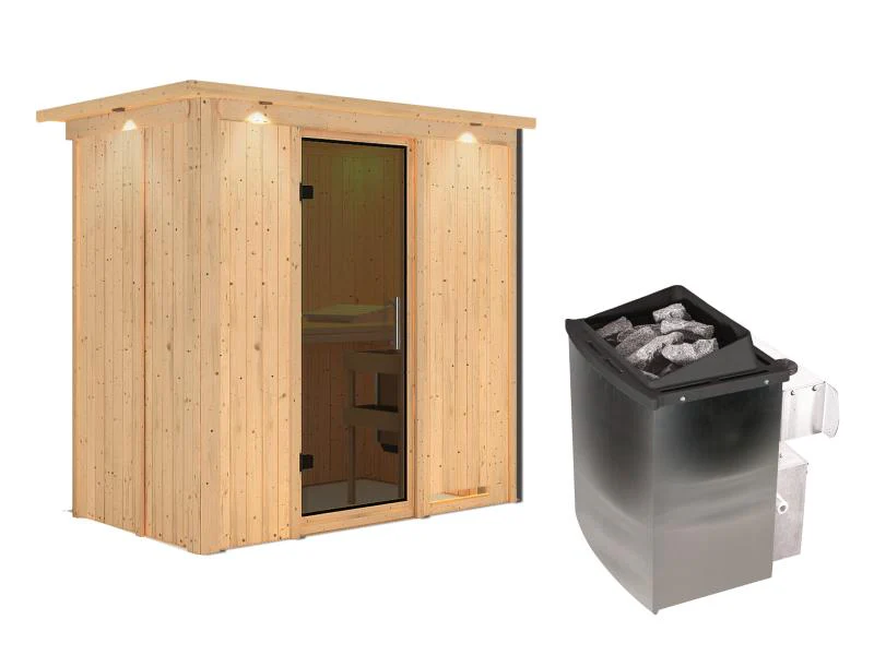 Karibu Sauna Variado inkl. 9 kW Ofen integr. Steuerung, mit moderner Saunatür -mit Dachkranz- - Image 3