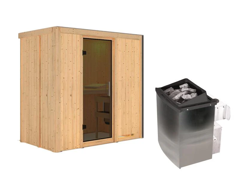 Karibu Sauna Variado inkl. 9 kW Ofen integr. Steuerung, mit moderner Saunatür -ohne Dachkranz- - Image 3