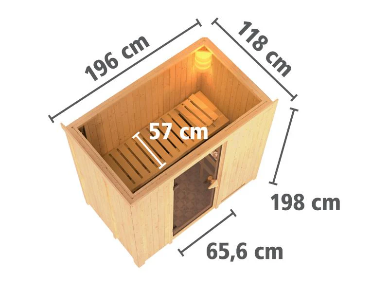 Karibu Sauna Variado inkl. 9 kW Ofen mit ext. Steuerung, mit klarglas Ganzglastür -ohne Dachkranz- - Image 3