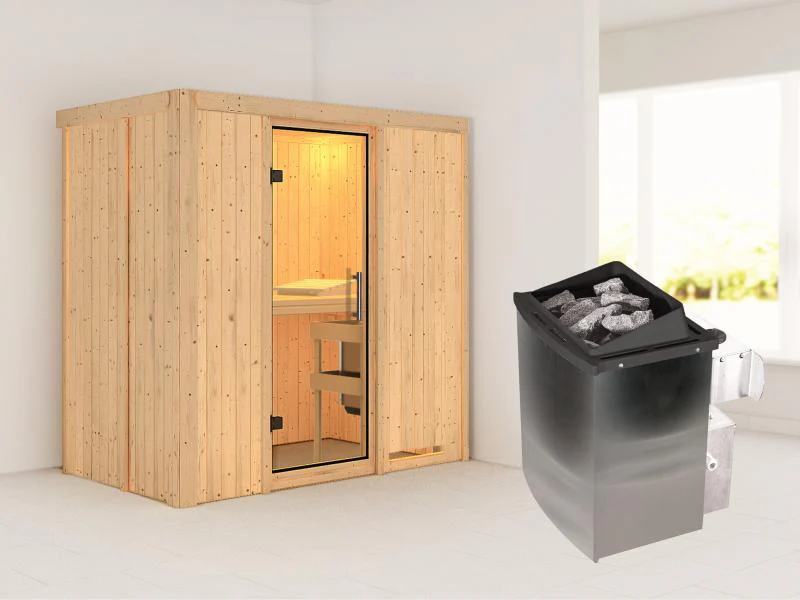Karibu Sauna Variado inkl. 9 kW Ofen mit integr. Steuerung, mit Klarglas Ganzglastür -ohne Dachkranz - Image 2