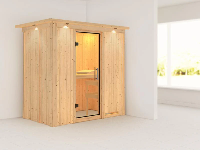 Karibu Sauna Variado ohne Ofen, mit Dachkranz, mit Klarglas Ganzglastür - Image 4