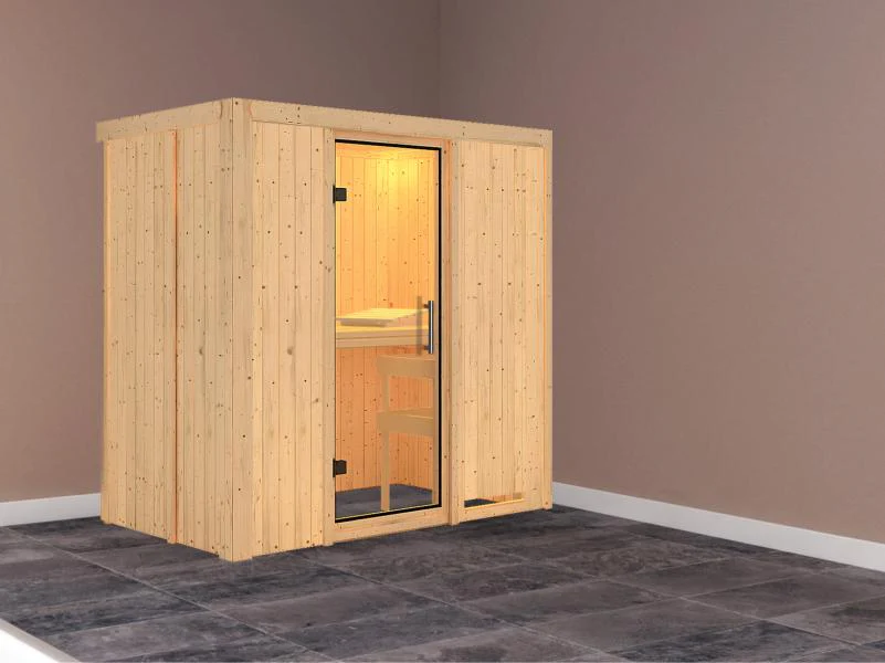 Karibu Sauna Variado ohne Ofen, ohne Dachkranz, mit Klarglas Ganzglastür - Image 2