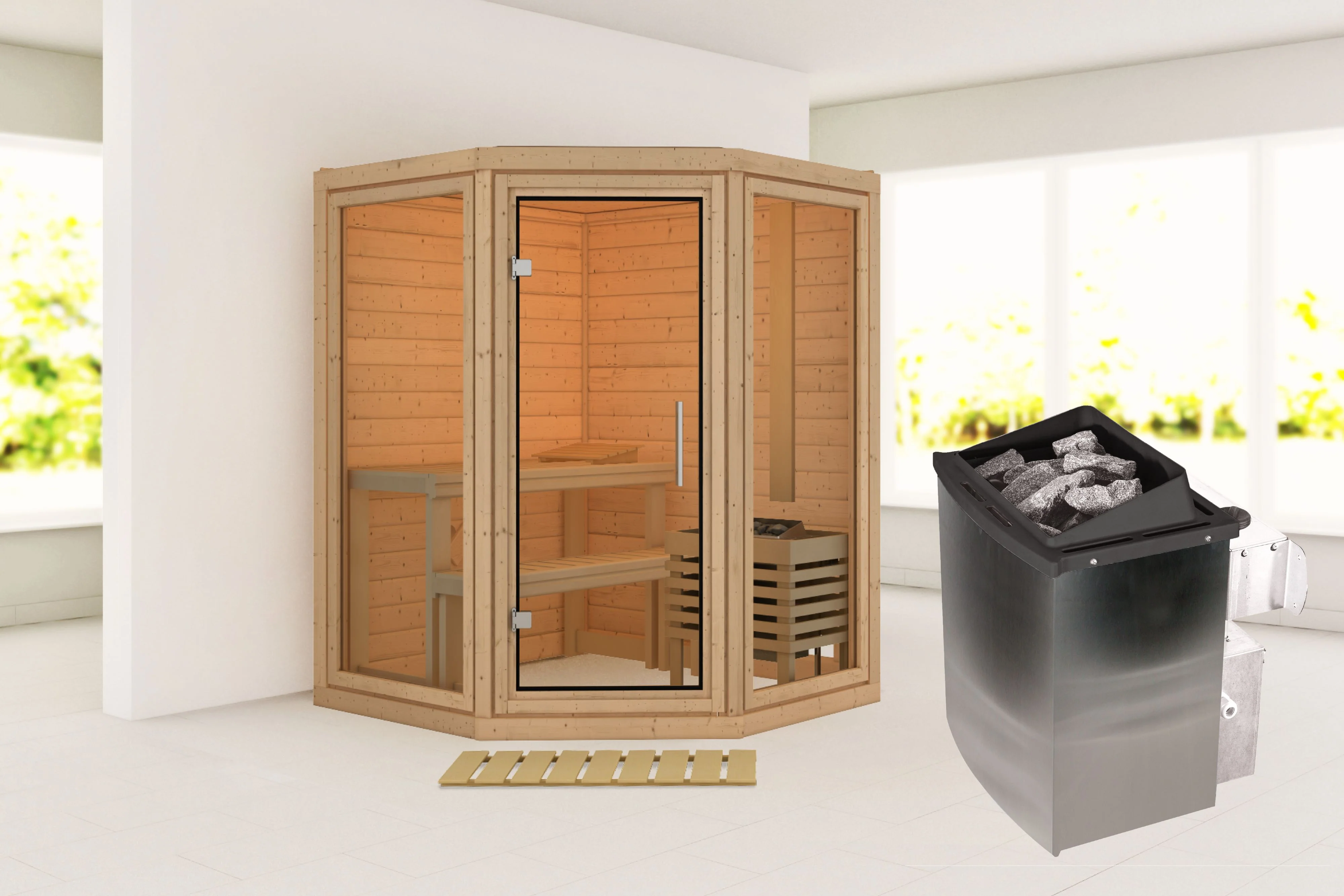 Karibu Sauna Yuma 38 mm, inkl. 9 kW Ofen integr. Steuerung - Image 2
