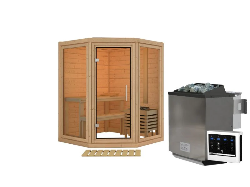 Karibu Sauna Yuma, inkl. 9 kW Bioofen ext. Steuerung, mit Klarglas Ganzglastür - Image 3