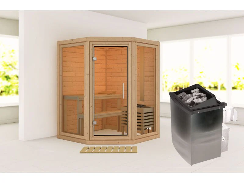 Karibu Sauna Yuma, inkl. 9 kW Ofen integr. Steuerung, mit Klarglas Ganzglastür - Image 2