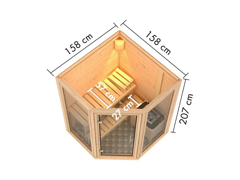 Karibu Sauna Yuma, inkl. 9 kW Ofen integr. Steuerung, mit Klarglas Ganzglastür - Image 3