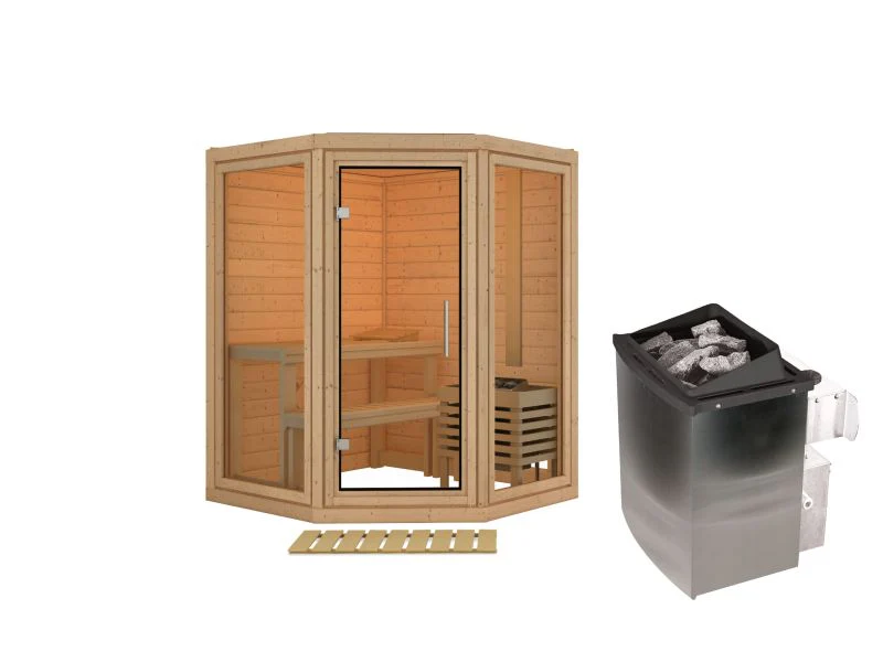 Karibu Sauna Yuma, inkl. 9 kW Ofen integr. Steuerung, mit Klarglas Ganzglastür - Image 4