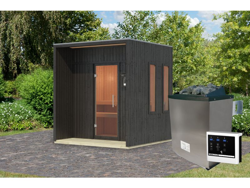 Karibu Saunahaus Arcadia, schwarz, 73 mm -inkl. 9 kW Ofen ext. Steuerung - Image 2