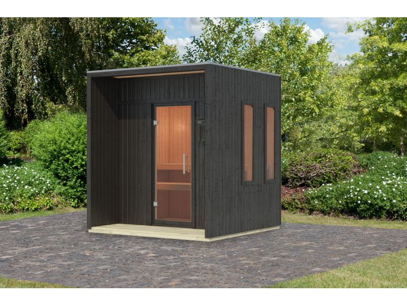 Karibu Saunahaus Arcadia, schwarz, 73 mm -ohne Ofen - Image 3