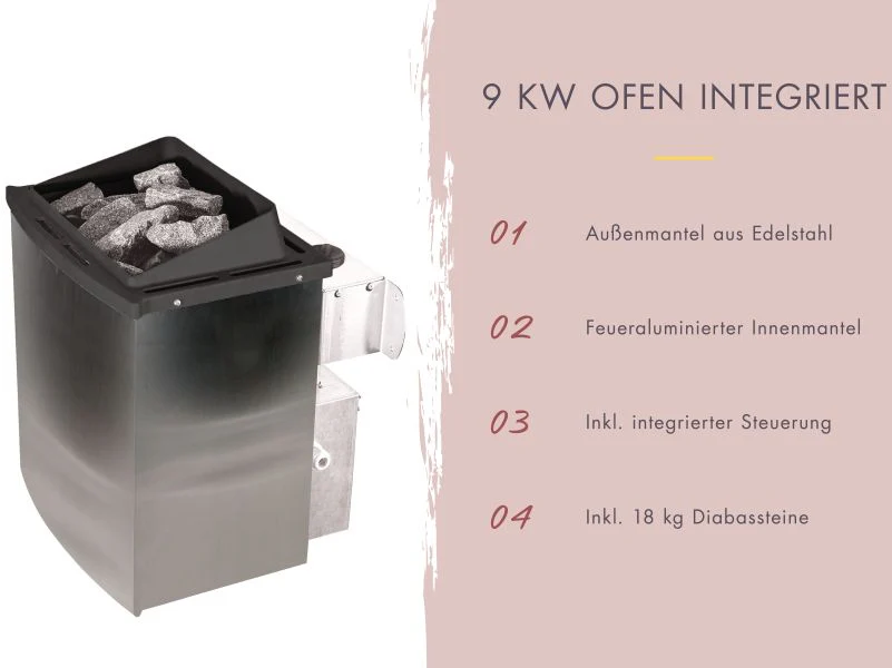 Karibu Saunahaus Caapi 2, inkl. 9 kW Ofen integr. Steuerung, mit Klarglastür und Fußboden - Image 5