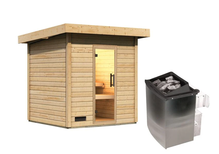 Karibu Saunahaus Caapi 3, inkl. 9 kW Ofen integr. Steuerung - mit Klarglastür und Fußboden - Image 5