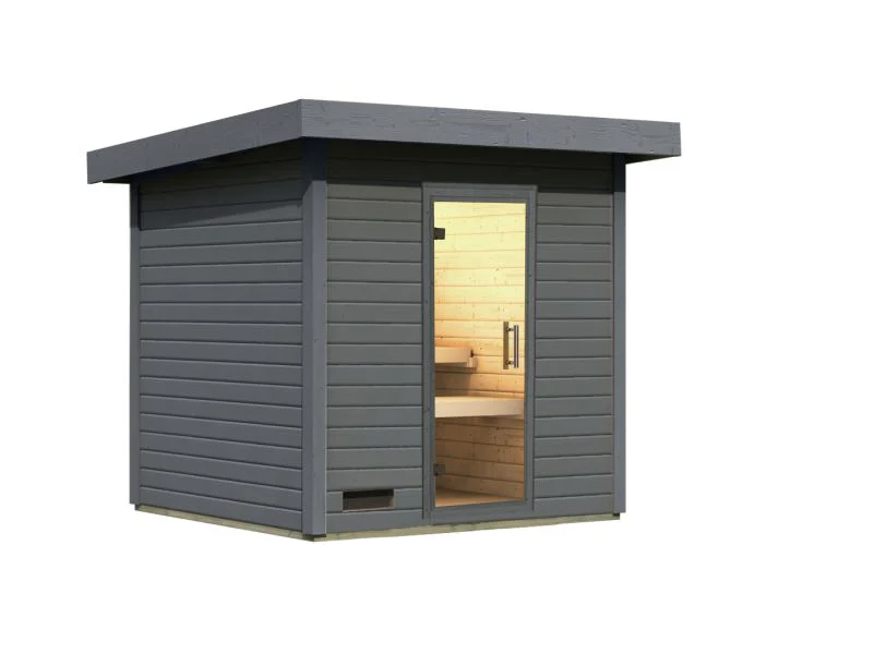 Karibu Saunahaus Caapi 3, terragrau, ohne Ofen - inkl. Klarglastür und Fußboden - Image 6