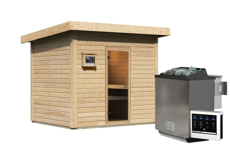 Karibu Saunahaus Caapi 4, inkl. 9 kW Bioofen ext. Steuerung, mit Klarglastür und Fußboden - Image 4