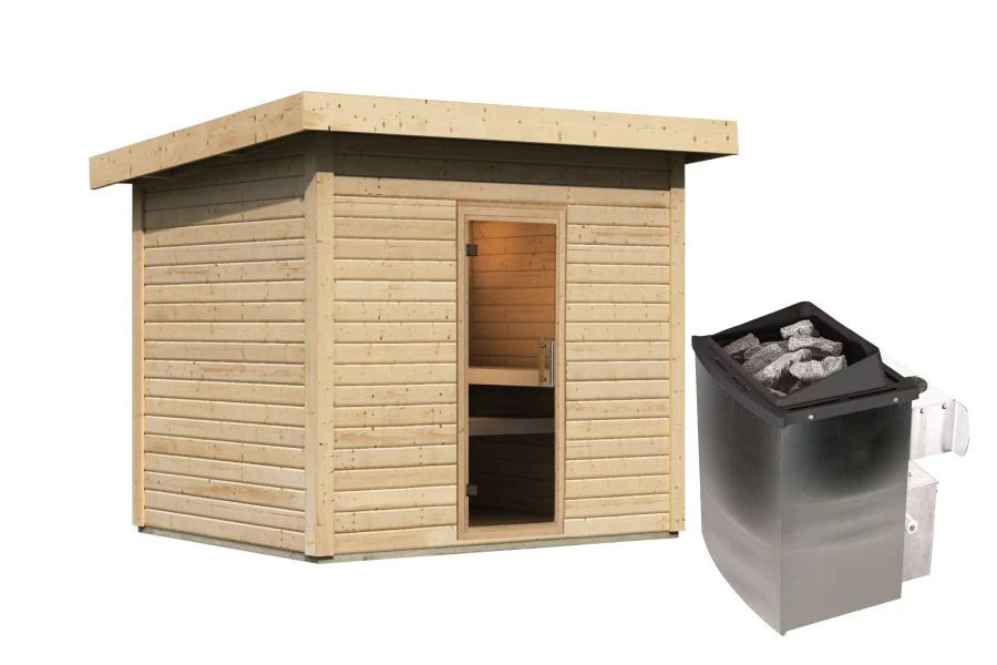 Karibu Saunahaus Caapi 4, inkl. 9 kW Ofen integr. Steuerung, mit Klarglastür und Fußboden - Image 6