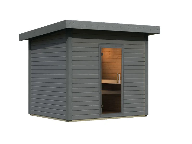 Karibu Saunahaus Caapi 4, terragrau, ohne Ofen, inkl. Klarglastür und Fußboden - Image 6
