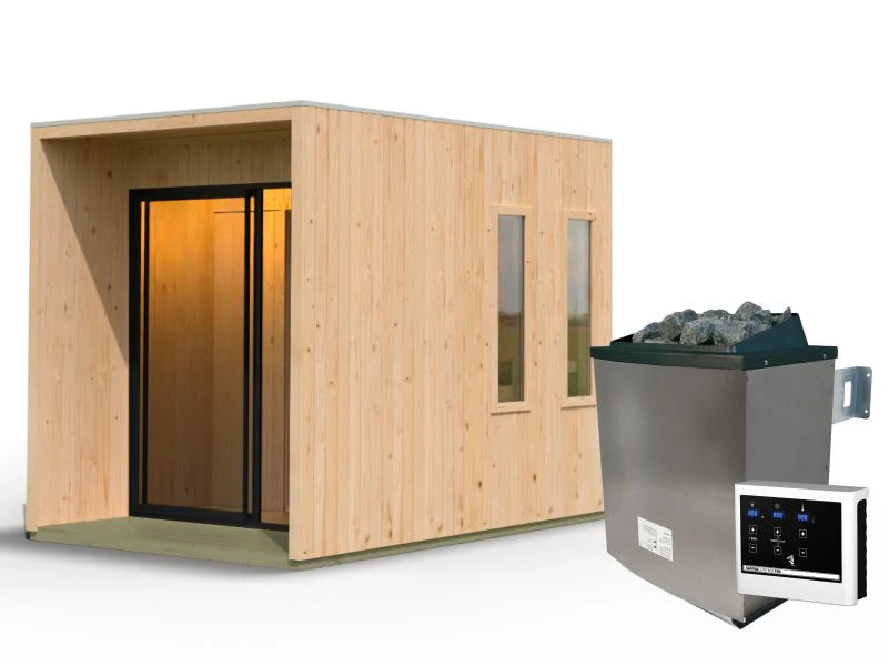Karibu Saunahaus Catalina, natur -inkl. 9 kW Ofen ext. Steuerung- inkl. Vorraum, 73 mm - Image 2