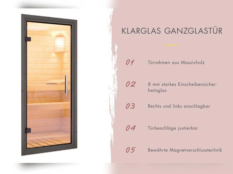 Karibu Saunahaus Catalina, schwarz-inkl. 9 kW Bioofen ext. Steuerung- inkl. Vorraum, 73 mm - Image 7
