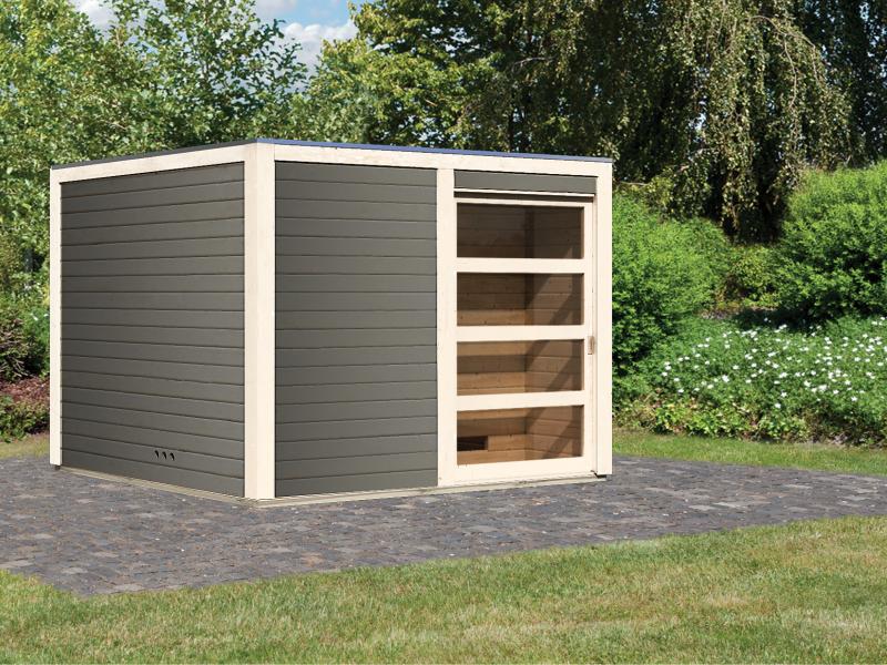 Karibu Saunahaus Cuben terragrau 38 mm ohne Ofen - Image 4
