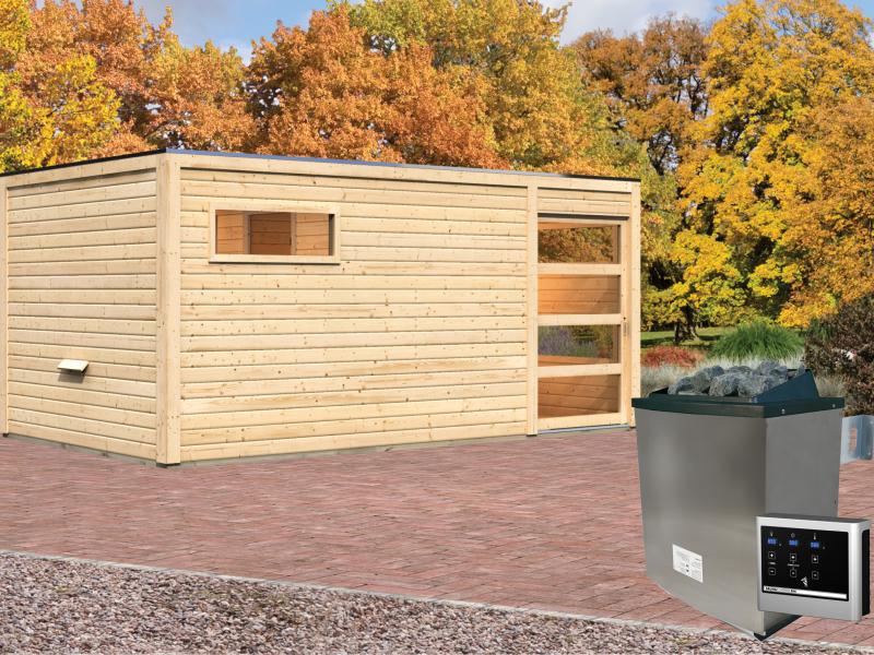 Karibu Saunahaus Hygge 38 mm- naturbelassen- 9 kW Ofen ext. Strg - Image 2