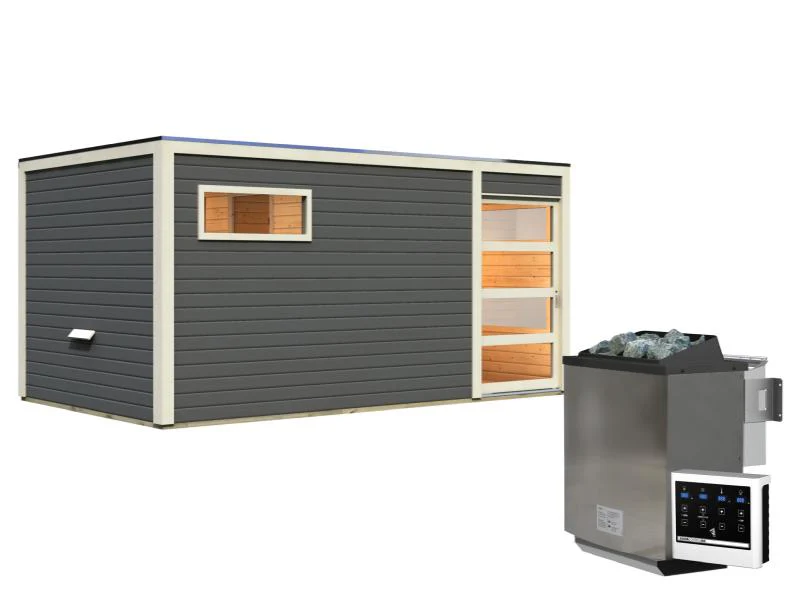 Karibu Saunahaus Hygge 38 mm- terragrau- 9 kW Bioofen ext. Strg - Image 2