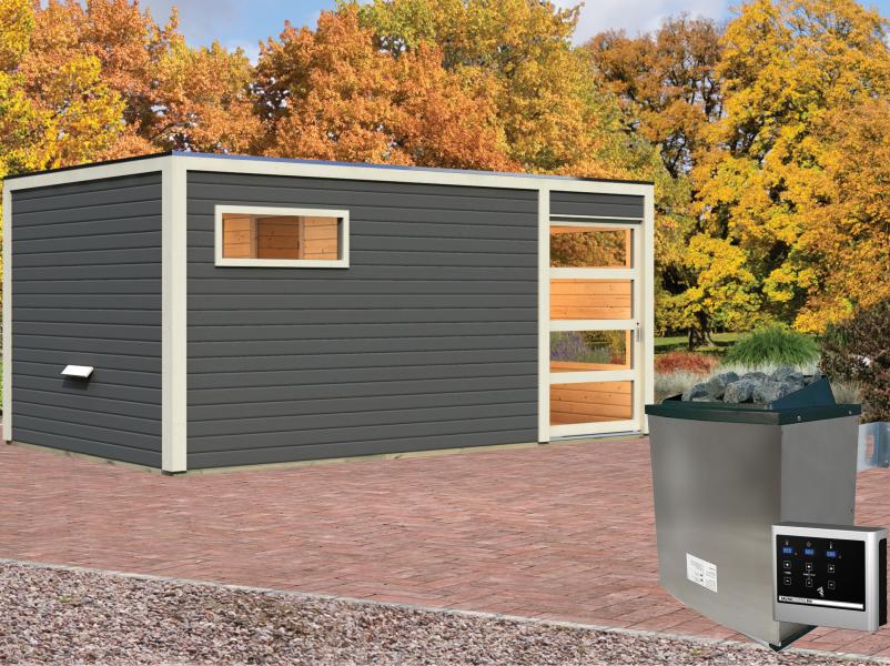Karibu Saunahaus Hygge 38 mm- terragrau- 9 kW Ofen ext. Strg - Image 2