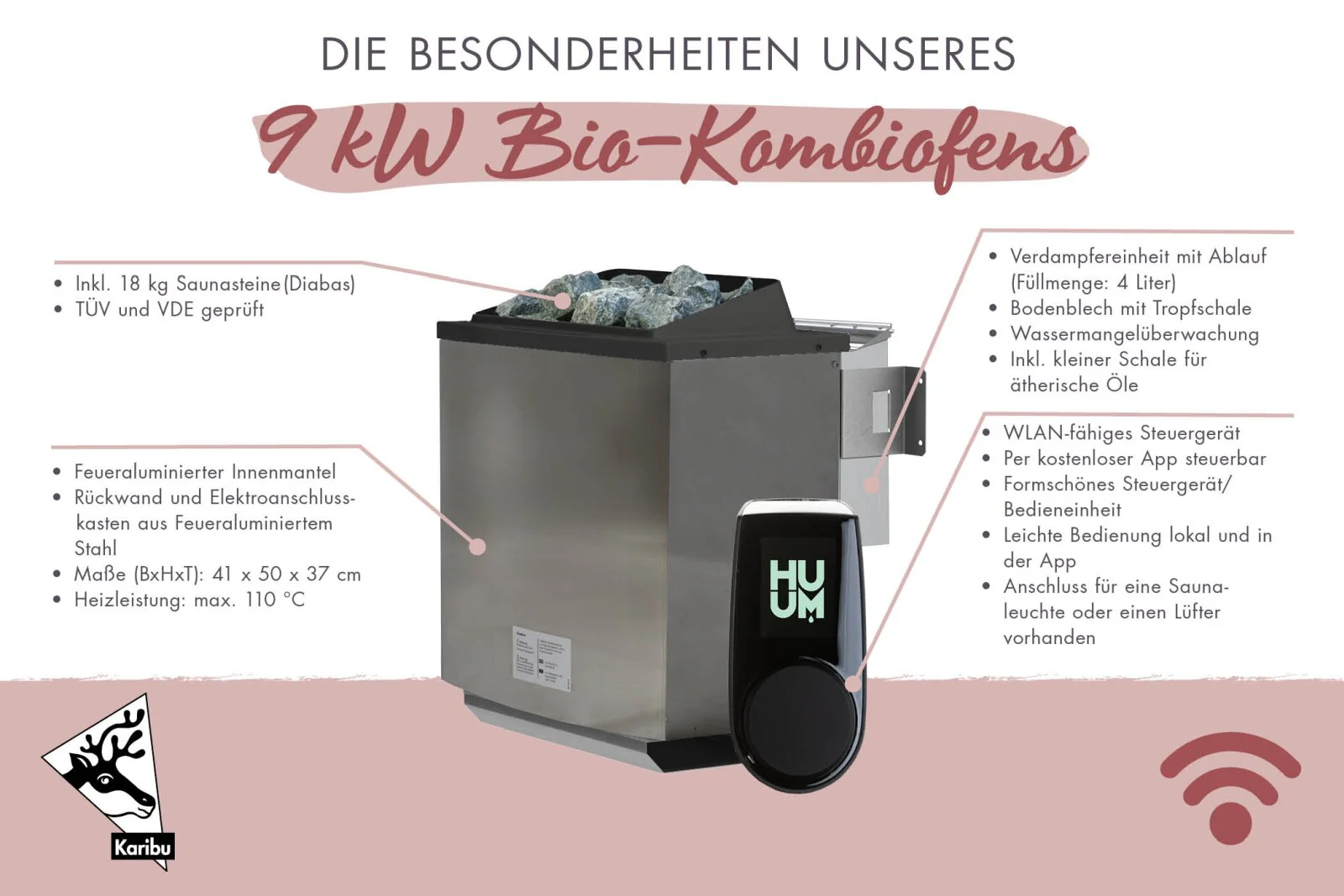 Karibu Saunahaus Hygge 38 mm- terragrau, inkl. 9 kW Bioofen ext. Steuerung Wifi HUUM - Image 10