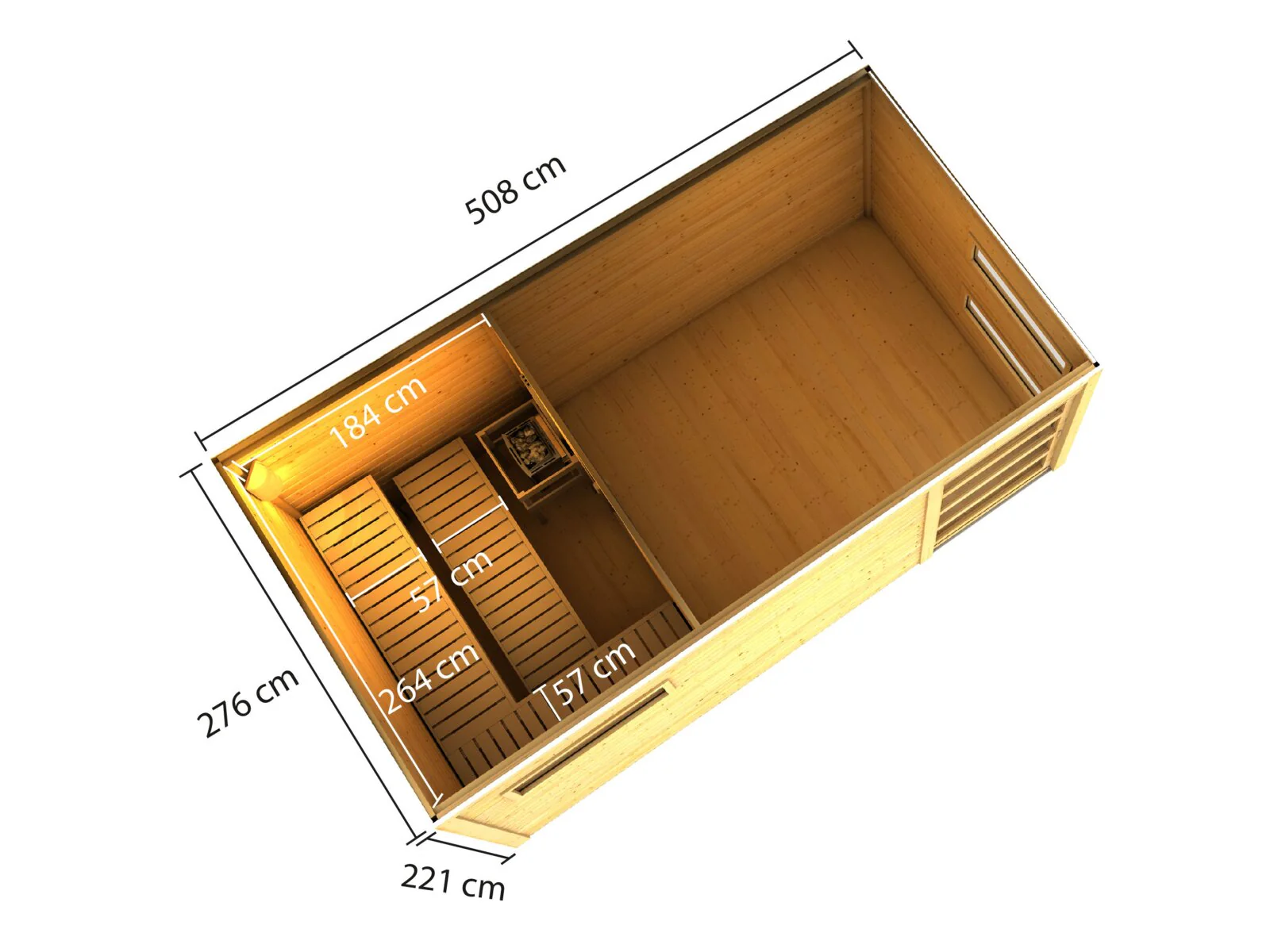 Karibu Saunahaus Hygge 38 mm- terragrau- inkl. 9 kW Ofen ext. Steuerung Wifi HUUM - Image 3