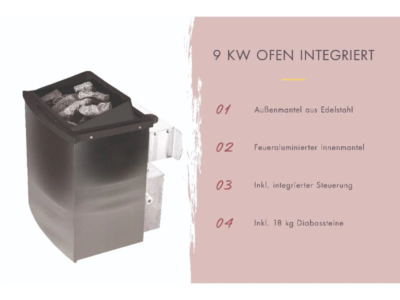 Karibu Saunahaus Hytti 0  38 mm - Ofen 9kW integr. Strg. - Iso-Tür naturbelassen - Image 11