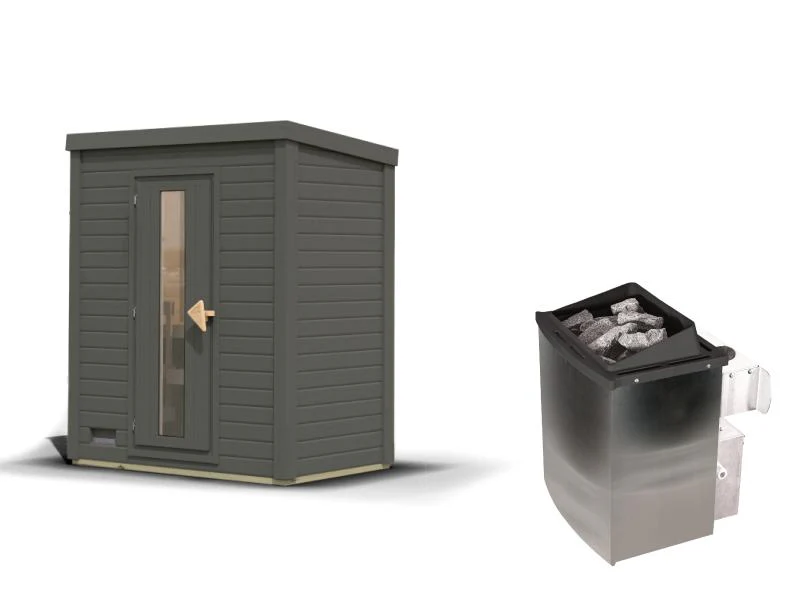 Karibu Saunahaus Hytti 0 38 mm - Ofen 9kW integr. Strg. - Iso-Tür, terragrau - Image 3