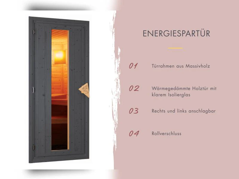 Karibu Saunahaus Hytti 0  38 mm - ohne Ofen - mit Iso-Tür, terragrau - Image 5