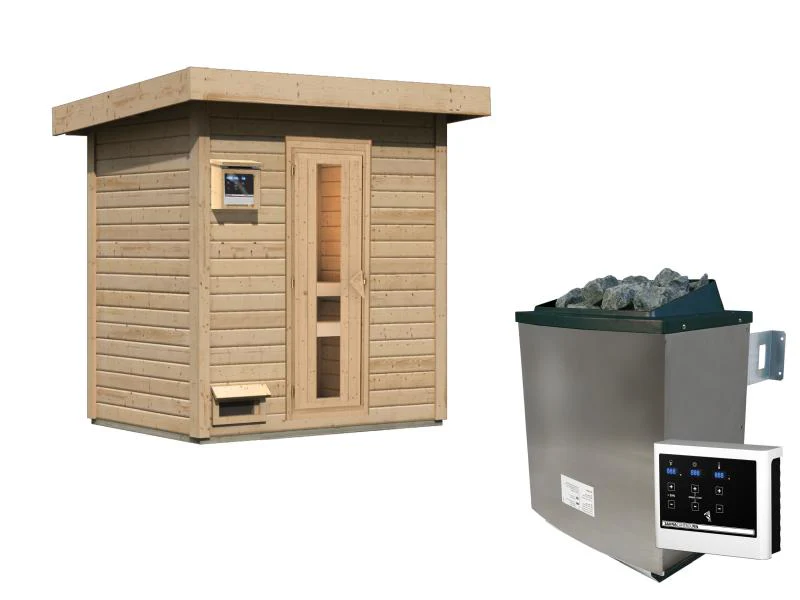 Karibu Saunahaus Hytti 1  38 mm - inkl. 9 kW Ofen ext. Steuerung - mit Energiespartür und Fußboden - Image 4