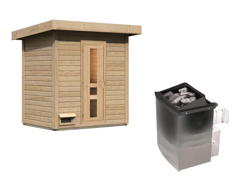 Karibu Saunahaus Hytti 1  38 mm - inkl. 9 kW Ofen integr. Steuerung - mit Energiespartür und Fußboden - Image 4