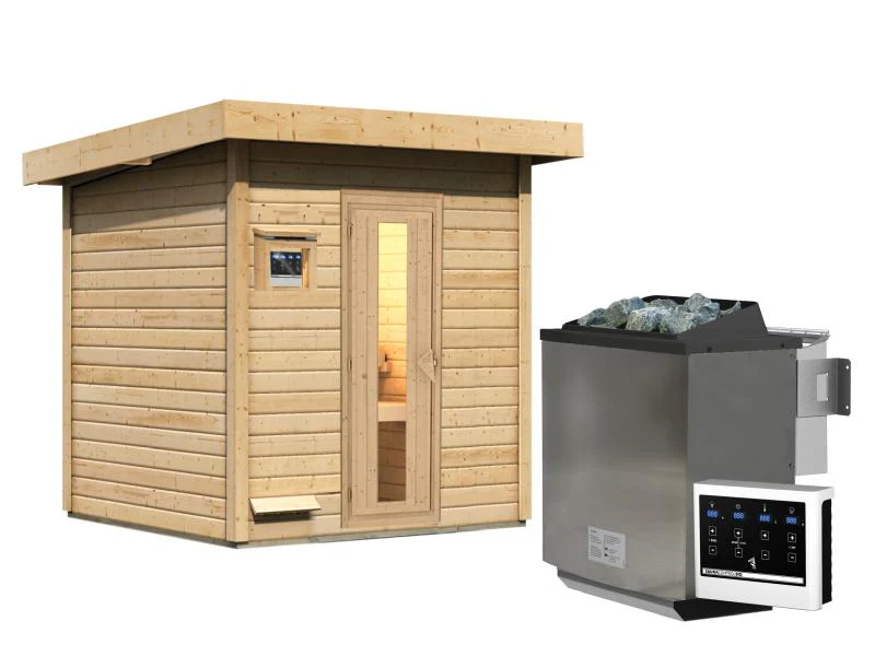 Karibu Saunahaus Hytti 2  38 mm - inkl. 9 kW Bioofen ext. Steuerung - mit Energiespartür und Fußbode - Image 4