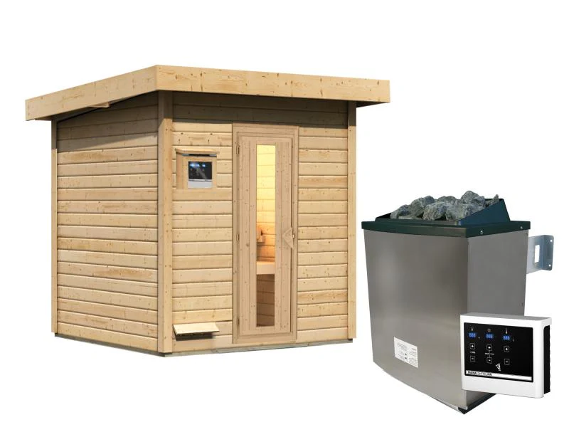 Karibu Saunahaus Hytti 2 38 mm - inkl. 9 kW Ofen ext. Steuerung - mit Energiespartür und Fußboden - Image 4