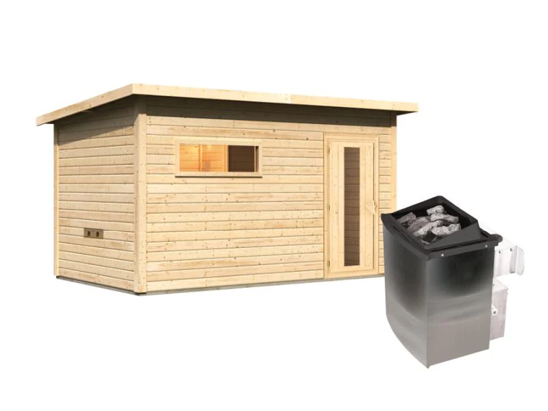 Karibu Saunahaus Hytti 6, inkl. 9 kW Ofen integr. Steuerung - mit Iso-Tür naturbelassen, 38 mm - Image 3