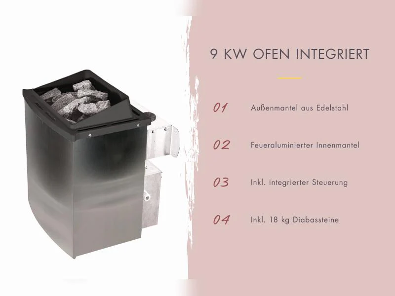 Karibu Saunahaus Hytti 6, inkl. 9 kW Ofen integr. Steuerung - mit Iso-Tür, terragrau, 38 mm - Image 5