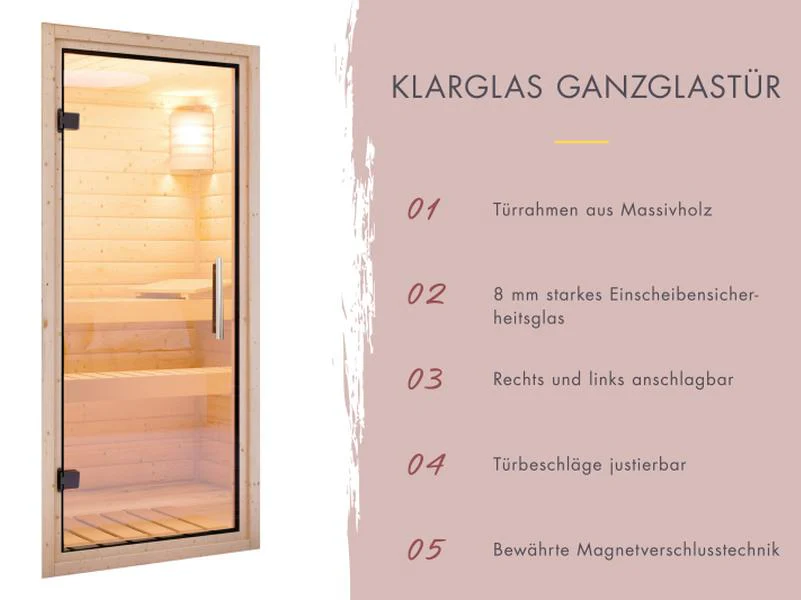 Karibu Saunahaus Laguna natur,73 mm -inkl. 9 kW Bioofen ext. Steuerung - Image 7